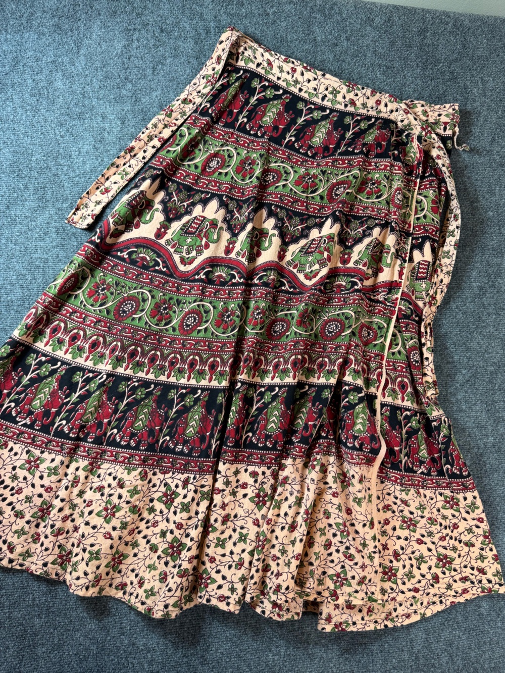 Bohemian Floral Maxi Skirt in Black, Green & Cream